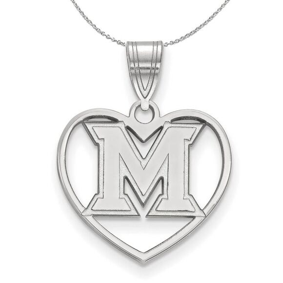 Sterling Silver Miami U Initial M Heart Pendant Necklace - 24 Inch - Picture 1 of 8